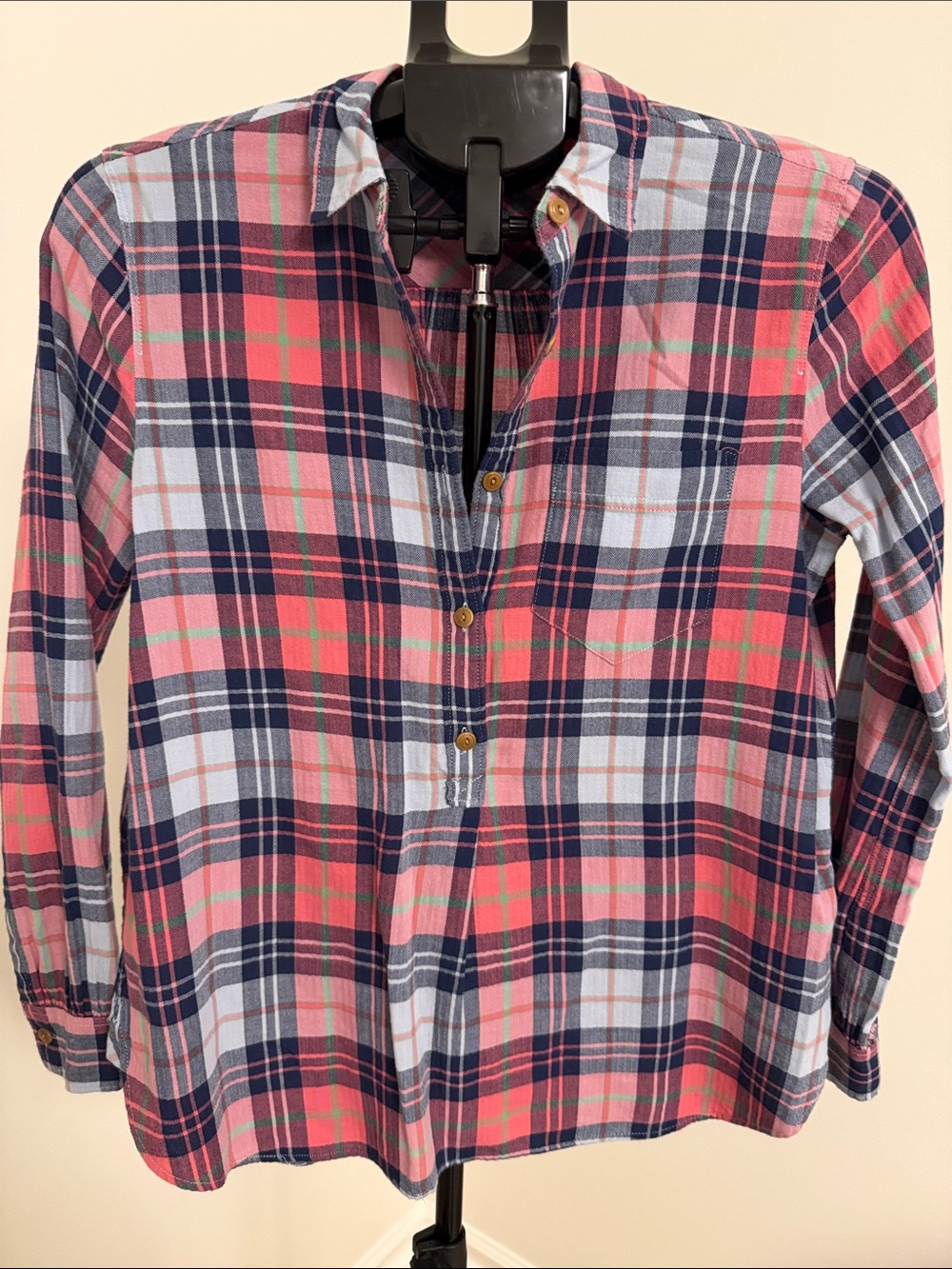 J. Crew Pink and Navy Plaid Button-Down Shirt